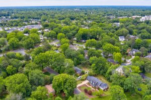 4200 Chelmsford ariel shot showing proximity to Cotswold Village shopping center. Bullard Realty Group